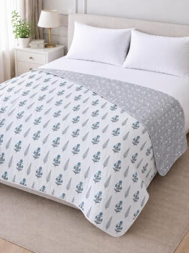 Image of Amazon Brand - Umi Double Bed Dohar Blanket Cotton 160 TC | AC Quilt 84x96 Inches | Three Layer Soft Lightweight Comforter | Trendy Elegant Bedspread