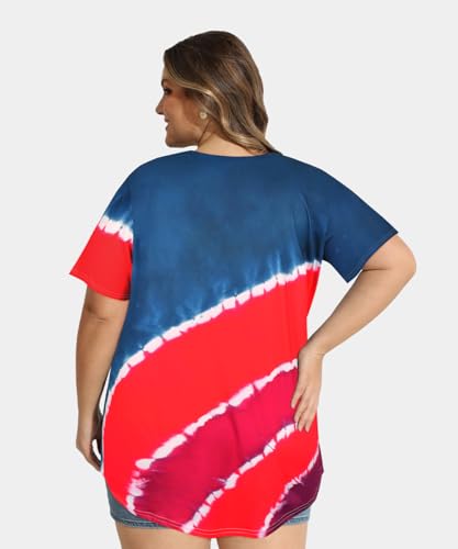 Image of RITERA Women Plus Size Tops Tie Dye V Neck Shirt Floral Camo Summer Short Sleeve Tunic Oversized Ladies Blouse XL-5XL