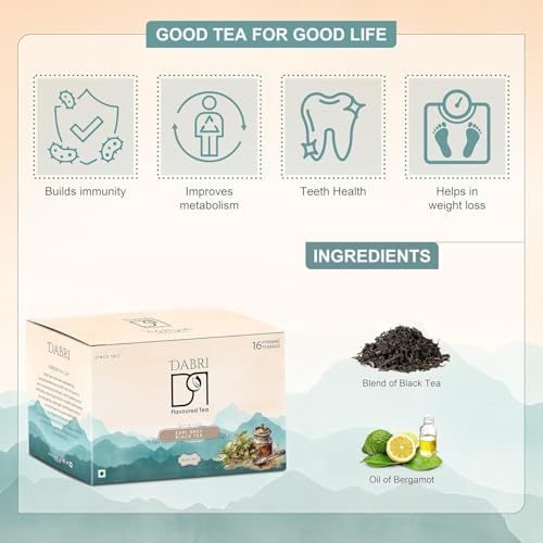 Image of Dabri Earl Grey Black Tea 32 Pyramid Dip Tea Bags Combo |Pack of 2 x 16 Tea Bags Each |Premium Black Tea With Pure Natural Bergamot Extract |Refreshing and Hydrating |No Preservatives |Garden to Cup