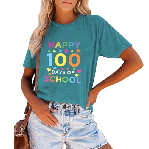 Image of 100th Day of School Shirt for Women Teacher Graphic T-Shirt Funny Teach Short Sleeve Tee Tops