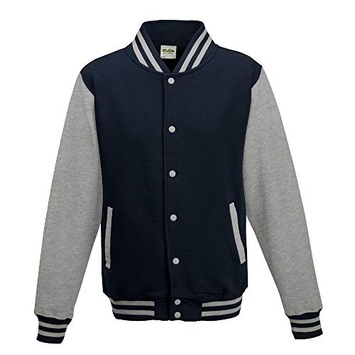Image of Just Hoods Varsity Jacket Unisex College Jacket, Womens Men Unisex, College Jacke 'Varsity Jacket', Oxford Navy/Heather Grey, XL