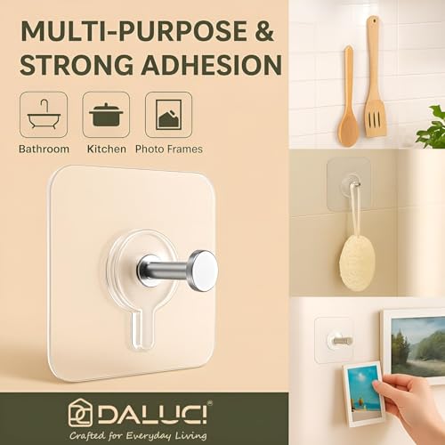 Image of DALUCI 50 Pcs Photo Frame Hooks for Wall Without Drilling | Self Adhesive Wall Hooks for Hanging | Nail Free Sticky Hooks for Photo Hanging & Wall Decor (Pack of 50)