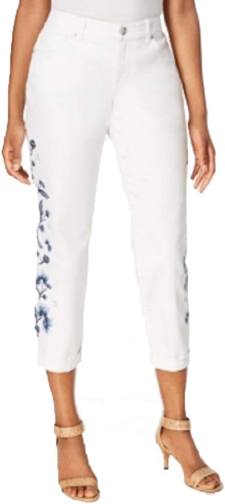 Style & Co. Embroidered Cropped Boyfriend Jeans