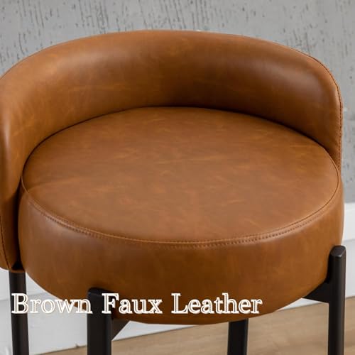 Ya-Home Moderno Set de 2 Butacos de Bar de 26 Pulgadas, Asiento Redondo Tapizado en Cuero PU Marrón con Patas de Metal Negro para Cocina o Comedor miniatura 3
