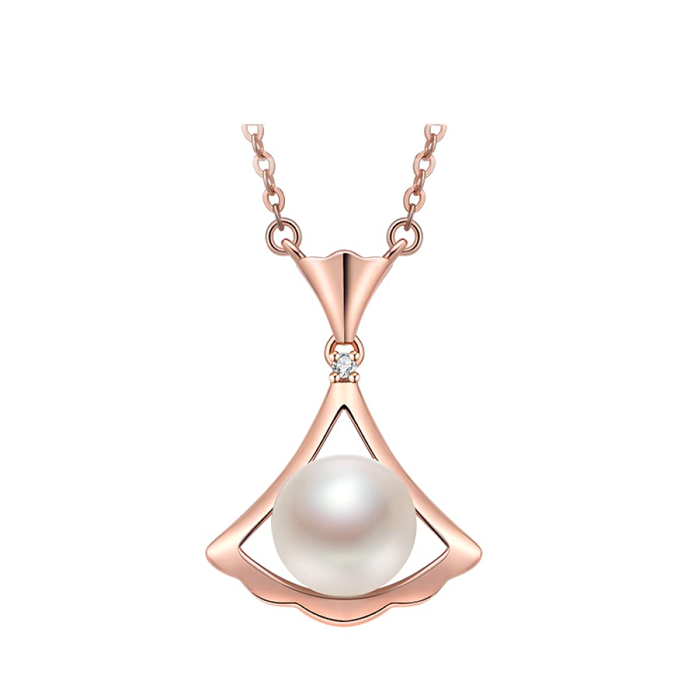 Ciondoli di perle d'acqua dolce naturali bianche da 7-8 mm Girocollo a catena in argento sterling 925 con zirconi placcati in oro