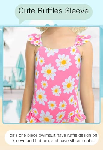 Image of DAXIANG Girls One Piece Ruffle Strap Swimsuit Quick Dry Mermaid Swimwear Beach Sport Bathing Suit for Toddler Kids 4-11 Years