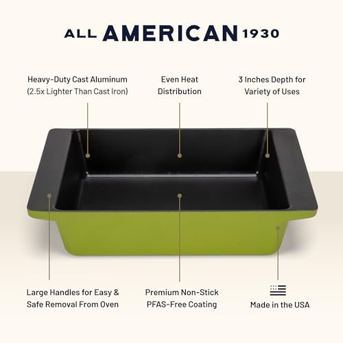Image of All American 1930 - XL Bake Pan with Ceramic Non-Stick Coating - Kelp - Durable & PFAS Free - Designed to transition from Stovetop to Oven - Made in the USA