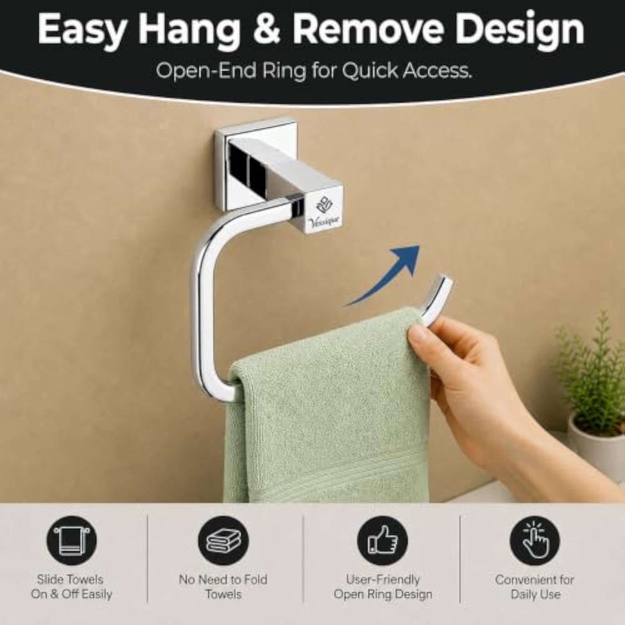SS304 Stainless Steel Towel Holder for Bathroom, Wall Mounted