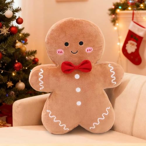 Gingerbread Plush Pillow Gingerbread Man Pillow Cute Plush Decor Cushion 13.8in Brown