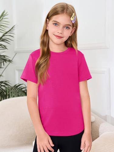 Image of Haloumoning Girls Short Sleeve T Shirts 5-14 Years | Kids Summer, T shirt Girls,Crewneck Tops, Curved Hem Tees,Back to School Summer Tops,Fashion Clothes