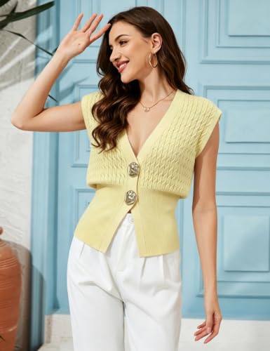 Image of AMEBELLE Vest Tops for Women Cable Knit Sweater Sleeveless V Neck Cardigans Lightweight Knit Pullover Summer Tops