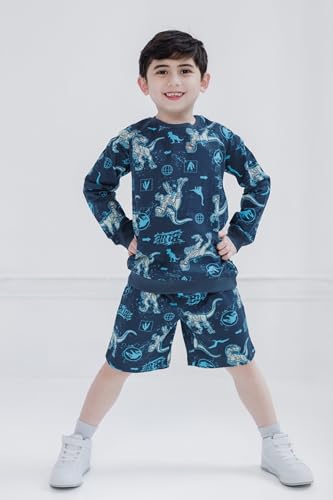 Image of Jurassic World Jurassic Park Blue French Terry Sweatshirt and Bike Shorts Little Kid to Big Kid