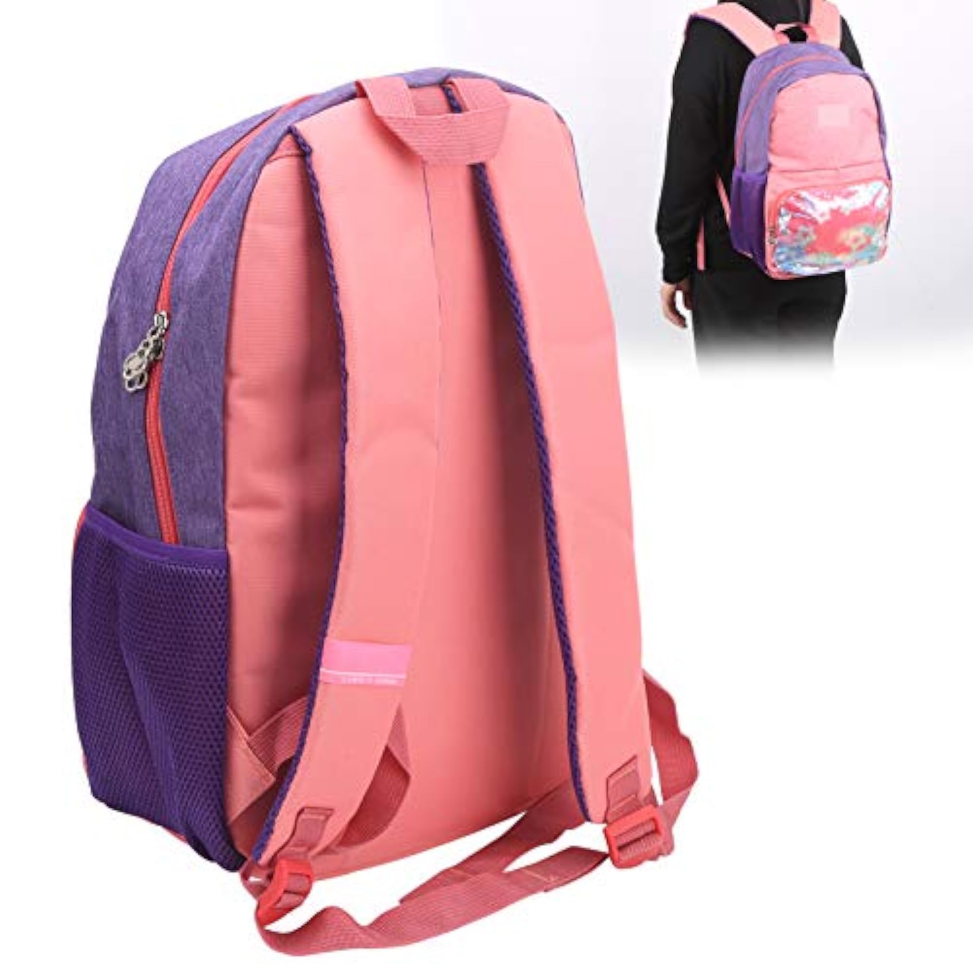 Adjustable Shoulder Straps Sequins Backpack, Purple/Salmon Red