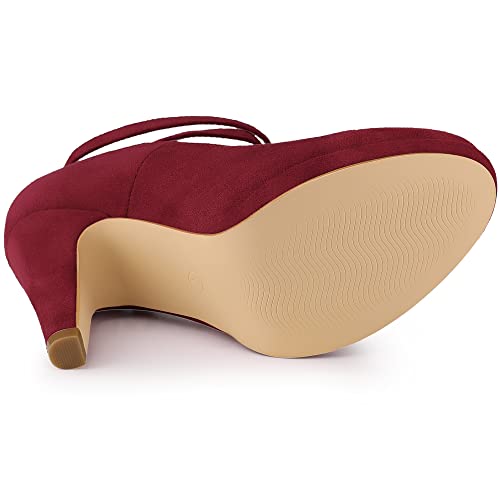 Allegra K Women's Platform Cross Strap Stiletto Burgundy Heels Mary Jane Pumps 8 M Us #TOP4