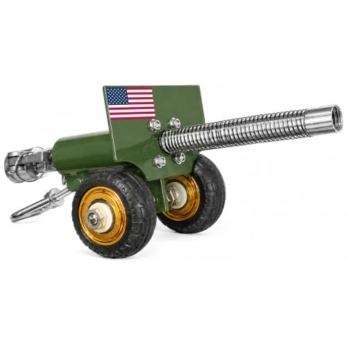 xinlongus Stainless Steel Mini Cannon Model Firecracker Launching Style Handmade Metal Desktop Ornament Collectible Display Piece Gift (Large Single-Barrel Recoil Mini Cannon Model Green)