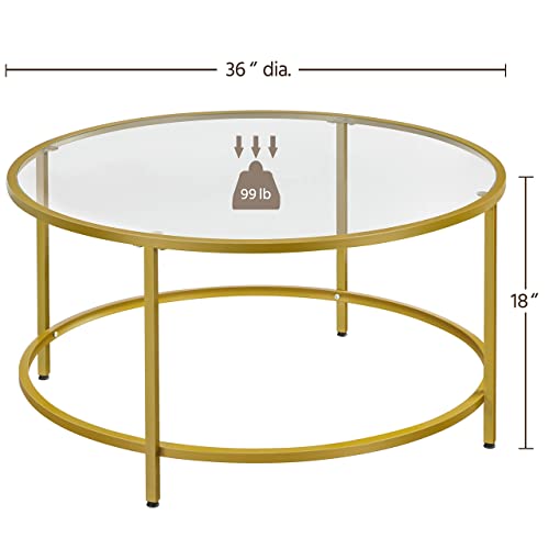 Yaheetech 36In Round Glass-Top Coffee Table,Mustard Gold Modern Accent Side Round Coffee Table W/Protective Foot Pads, Metal Structure Glass Coffee Table For Living Room,Dining, Apartment,Small Space #TOP2