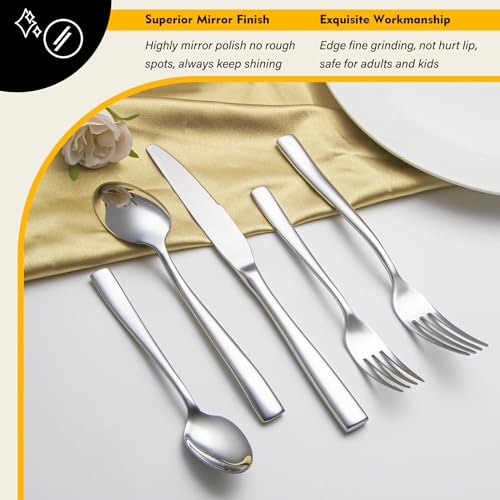 Heavy-Duty-Silverware-Set-for-8-EIUBUIE-40-Piece-Stainless-Steel-Flatware-Cutlery-Set-Durable-Kitchen-Eating-Utensils-Tableware-Sets-Including-Fork-Spoon-Knife-Set-Mirror-Polished-Dishwasher-Safe Heavy Duty Silverware Set for 8 EIUBUIE 40 Piece Stainless Steel Flatware Cutlery Set Durable Kitchen Eating Utensils Tableware Sets Including Fork Spoon Knife Set Mirror Polished Dishwasher Safe