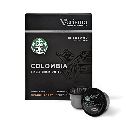 Starbucks | Verismo Colombia Coffee Pods - Medium Roast, Single Origin, 100% Arabica Coffee Beans, Brewed Coffee | Box with (12) Single-Use Verismo Pods