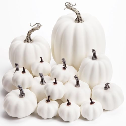 DomeStar 16PCS White Fake Pumpkins for Decorating,...