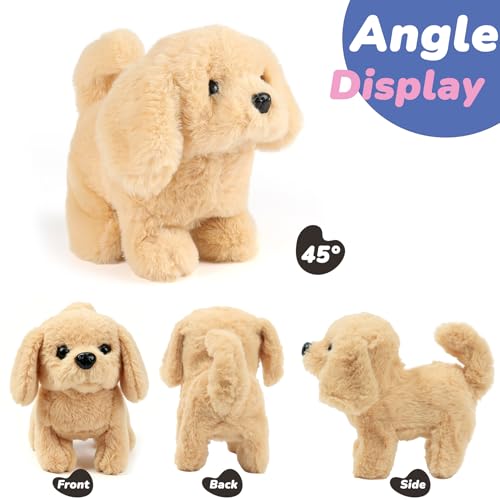 Hopearl Laufender Hund Golden Retriever Interaktiv Elektronisches Haustier Plüsch Spielzeug Welpe Wuff und Bewegend Animiert Nickender Kopf Geschenk für Kleinkinder Geburtstag, Braun, 18 cm
