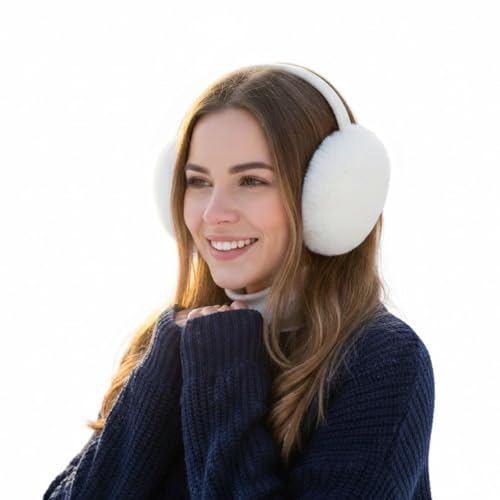 Airmoon Ohrenschützer für Frauen - Winter-Ohrenwärmer - Weiche & warme Kabelstrick-Pelz-Ohrschützer - Ohrenschützer für kaltes Wetter (Weiß) (Weiß)