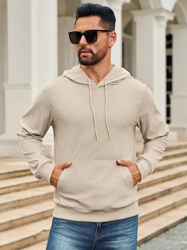 Auxo Mens Hoodies Pullover Corduroy Drawstring Long Sleeve Casual Lightweight Hooded Sweatshirt with Kanga Pocket2