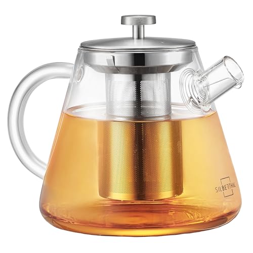 SILBERTHAL Teekanne Glas 1,5 Liter - mit Siebeinsatz & Deckel - Infuser für Heißgetränke & Cold Brew Tea - Ideal für Stövchen