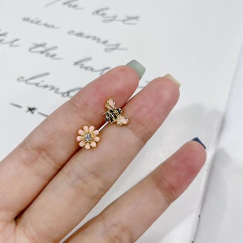 16G Daisy Bee Cartilage Stud Earrings for Women Stainless Steel Asymmetric Cute Flower Insect Small Helix Earrings Tragus Piercing Studs Conch Piercing Jewelry by Kokoma - Used condition - Image 5