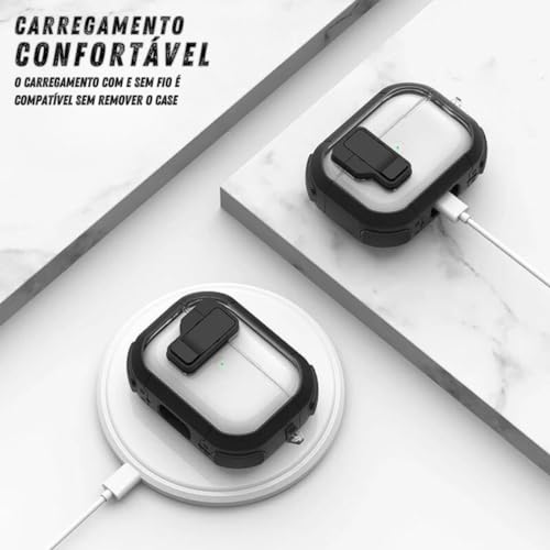 Capa compatível com Airpods Pro 2ª/1ª geração (2023/2022/2019) com clipe de bloqueio seguro para Air