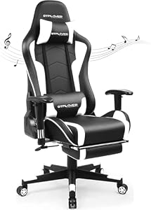 GTPLAYER ゲーミングチェア スピーカー付き オットマン ゲーミングスピーカー付き サラウンド効果 オフィスチェア フットレスト デスクチェア ゲーム用チェア リクライニング パソコンチェア ハイバック ヘッドレスト ランバーサ...