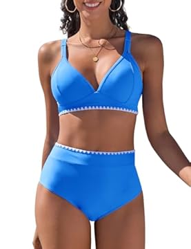 UMIPUBO Costume da Bagno Donna Due Pezzi Push Up Sexy A Profonda Bikini Set A Vita Alta Imbottito Reggiseno Sexy Costumi da Mare Cross Spiaggia Beachwear(Blu,M)