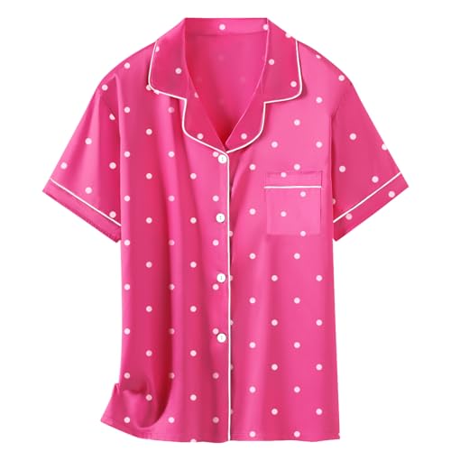 Image of Schbbbta Girls Womens Pajamas, Satin Silky Pjs Set Kids 2Pcs Button-Down Nightwear Sleepwear Gift for Mommy and me