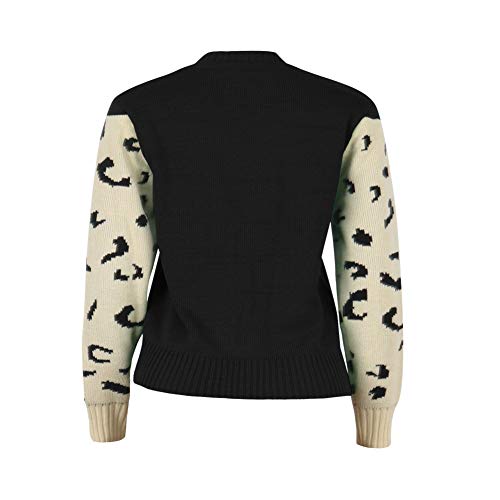 Image of JUNBOON Women's Casual Leopard Print Knitted Pullover Sweaters Long Sleeve Crew Neck Jumper Tops