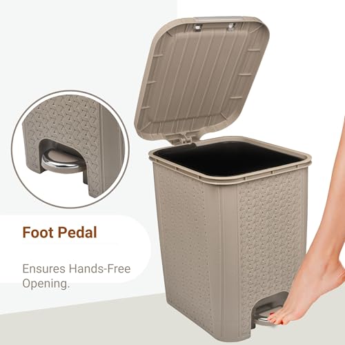 Image of FLAIR Ultra Home Pedal Trash Bin - 8L Medium Dustbin with Inner & Lid | Unbreakable Plastic, Odor Control, Lightweight | Non Garbage Smell | Perfect for Bathroom, Kitchen & Office (Beige)