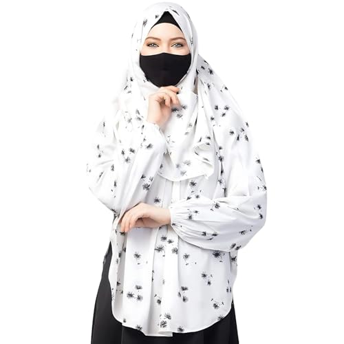 Bashariya Women's Crepe Printed Khimar Ready to Wear Instant Hijab in Black & White (HB-105) 1 Pieces Set