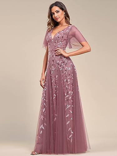 Image of Ever-Pretty Women's Sequin Formal Dresses Evening Gown Sparkly V-Neck Short Sleeve Floor Length Mother of The Bride Dress 736