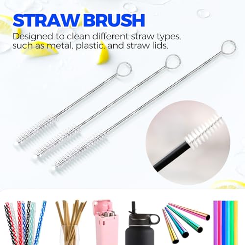Image of Holikme 6 Pack Dish Brush Set with Bottle Brush, Dish Scrub Brush, Pan Brush and 3 Straw Brushes, Deep Cleaning Handle Brush with Scraper Tip for Kitchen Sink Dishes Bottle Cup Pot and Pans (Azul)