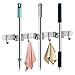 Onlyesh Colgador Escobas y Fregonas, Soporte Escobas Pared de Acero Inoxidable con 3 Oosiciones y 4 Ganchos para Cocina, Baño, Garaje y Jardín, Gris