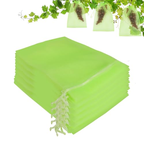 Mordx 100 Stücke Grüne Obstschutztasche 20 x 30cm Traubenschutzbeutel mit Kordel Garten Netzbeutel für Obst Für Gemüse und Obst zum Schutz vor Vögeln Wespen und Anderen Insekten