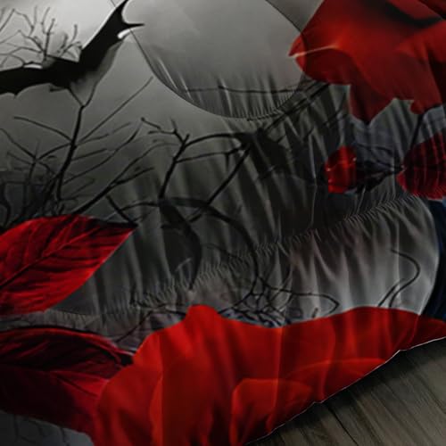 Image of QOOMO Red Flowers Kids Bedding Set,Plants Print Comforter Set Queen Size for Boys Girls Teen Room Decorat,Soft Lightweight Bed Set All Season,1 Comforter 2 Pillowcases