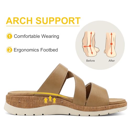 Image of UBFEN Womens Slides Sandals Comfortable Low Wedge Arch Support for Walking | Soft Cushioned Insoles, Adjustable Straps, Slip On for Summer, Casual, Home, Quick Outings