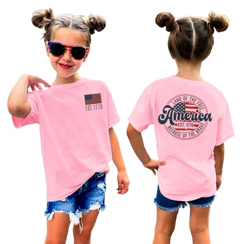 IZYJOY America Shirt for Girl Boy Land of The Free Because of The Brave T-Shirt Kid 4th of July USA Flag Tee Patriotic Tops