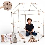 MIND KIDZ Wooden Fort Building Kit for Kids - STEM Montessori Construction Toy - 52 rods & 30 Spheres, Eco-Friendly Play Set for Boys & Girls