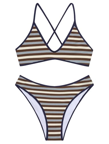 Image of ZAFUL Women's Tie Back Padded High Cut Bralette Bikini Set Two Piece Swimsuit