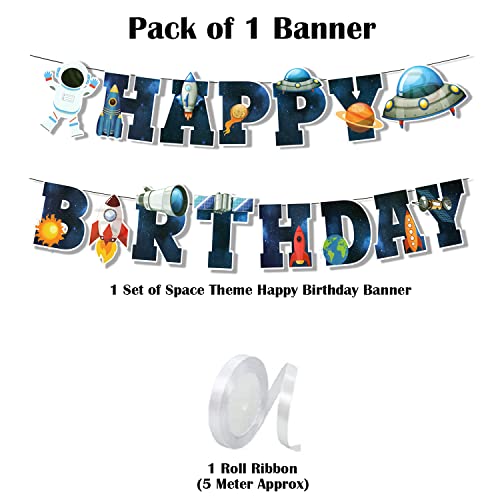 Image of Rozi Decoration Space Theme Birthday Banner for Kids, Girls, Boys - Happy Birthday Decor Pack of 1, Multicolor