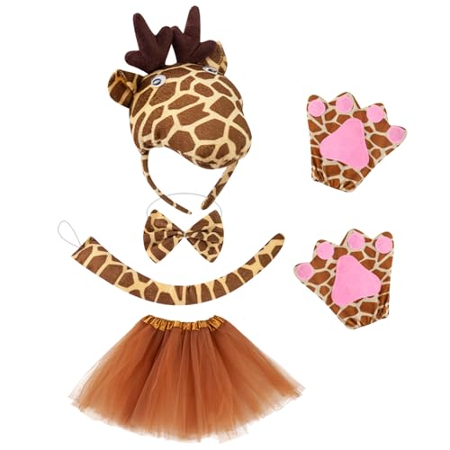 Juego de vestuario de animales para niños, kit de vestuario de animales - Giraffe disfraz tutu set de animal tema,Halloween Masquerade Girls Cosplay Bow Title Dress Accesorios para hija, novia