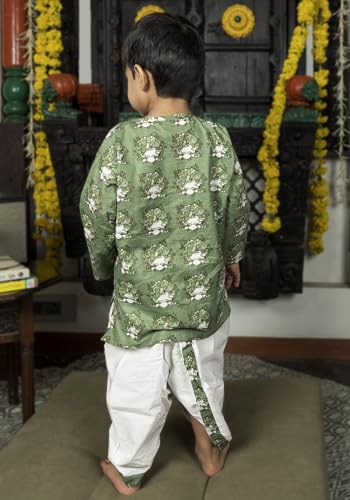 Image of POLKA TOTS Cotton Full Sleeve Printed Kurta Dhoti For Infant & Toddlers | Ethnic Wear For Festival & Wedding & Functions