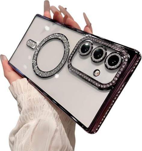 Image of for Samsung Galaxy Glitter Case,Luxury Bling Rhinestone Diamond Plated Bumper Case,MagSafe, Sparkle Camera Lens Protection Clear Back Cover (Purple, for Samsung Galaxy A35 5G)