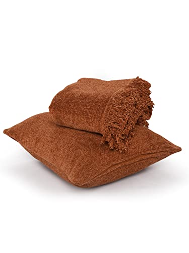Image of SASHAA WORLD Rust Chenille Cushion Cover | Decorative Pillow Case | Soft & Durable, Elegant Plain Weave Design | Ideal for Living Room, Bedroom & Home Decor | 45X45 Cm