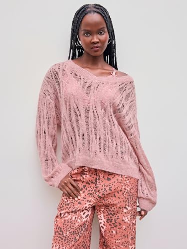 CIDER Womens Sweater Hollow Out V Neck Long Sleeve Knit Cute Casual Lightweight Pullover Sweater Tops4